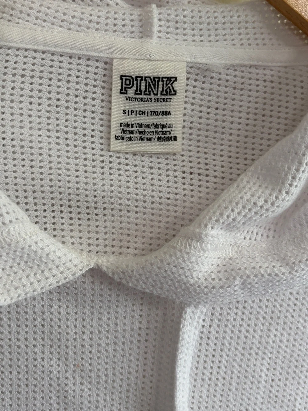 Like new PINK Victoria's Secret size S White Mesh Hooded Pullover. So cool. - Picture 2 of 8